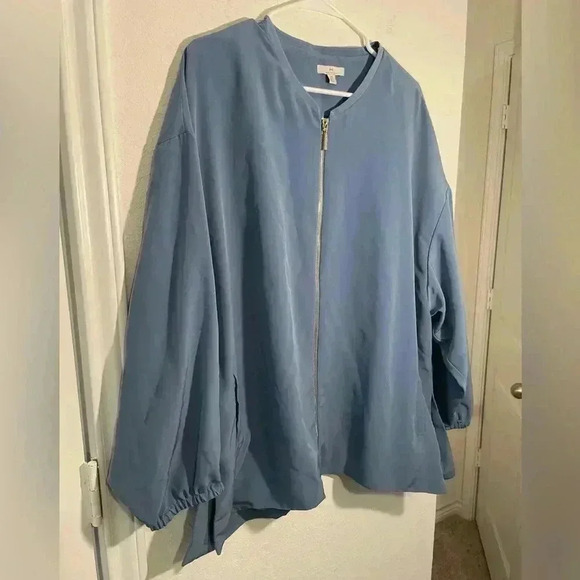 H by Halston Dusk Blue Oversized Full Zip Front Bomber Jacket Womens Size Large - Picture 3 of 10